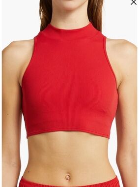 ALO Yoga Ribbed High-Neck Crop Tank Top in Red